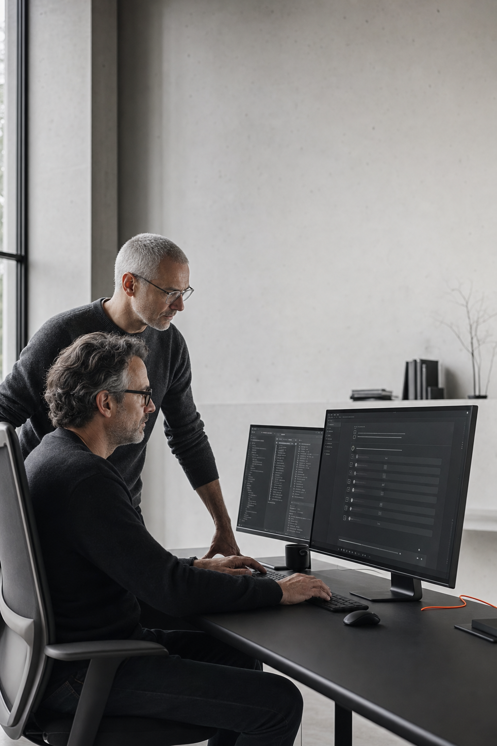 The folio team working with AI tools and Claude Code in the studio.
